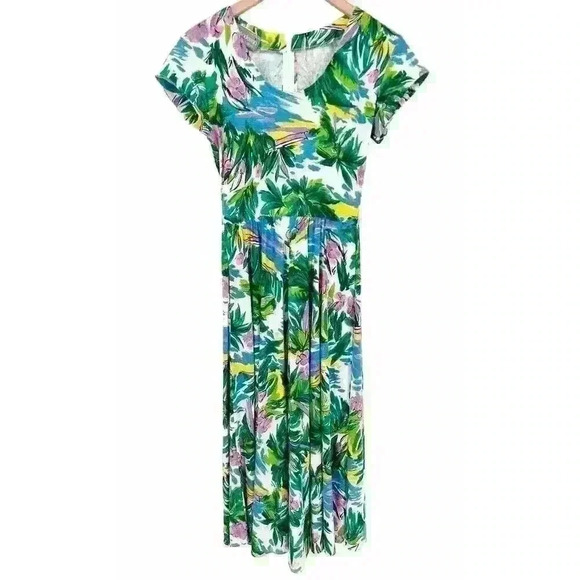 Vintage 90s Carol Anderson Maxi Dress Tropical Floral Cruise Summer Modest 3/4 - Picture 1 of 12